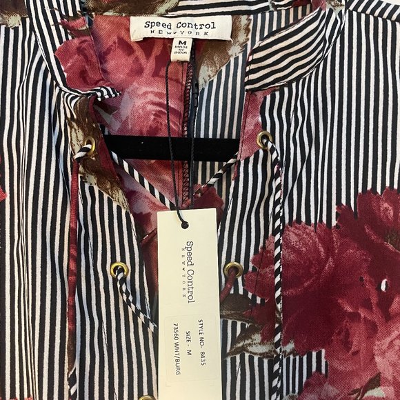 NWT Blk/White Stripe Floral Burgundy Flower Dress size M - Picture 5 of 8